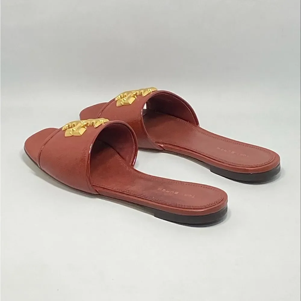 Tory Burch Elanor Leather Logo Slides size 6.5